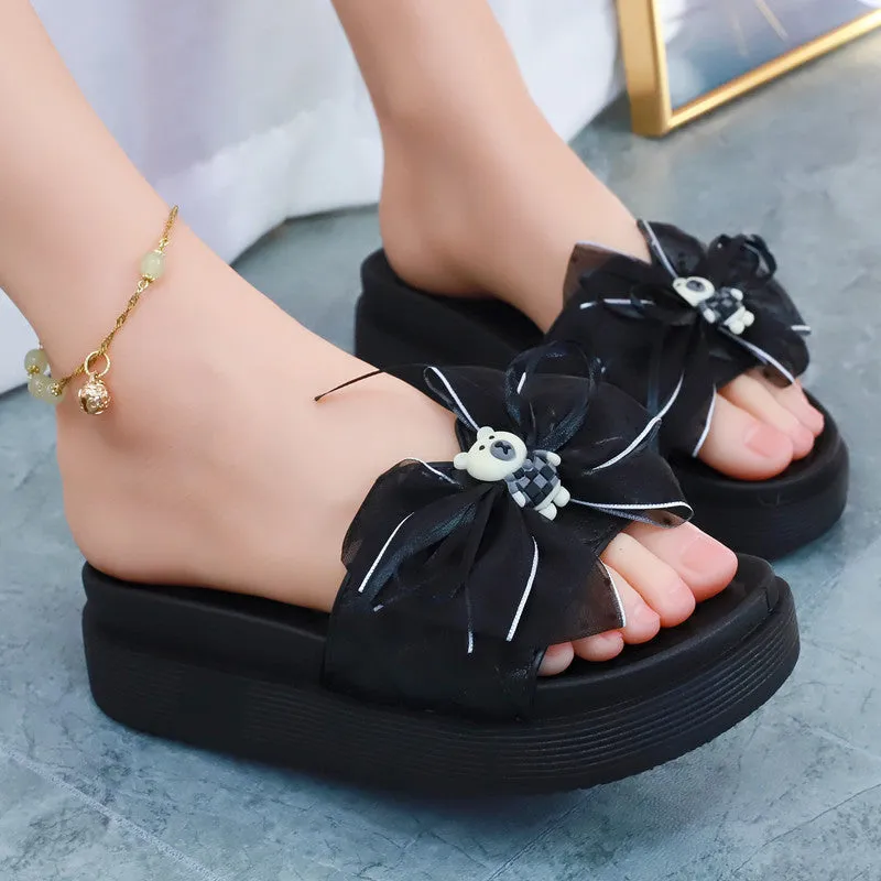 Cute Black Summer Bow with Bear Sandals ON882