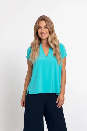 Deep V Top Short Sleeve | Aqua