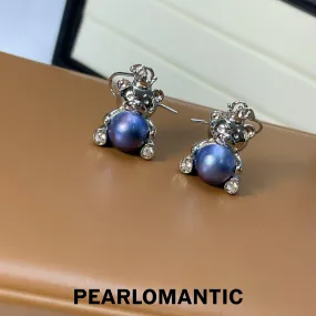 [Designer's Choice] Saltwater Mabe Pearl 11-12mm Blue Bear Ear Hooks w/ S925 Silver