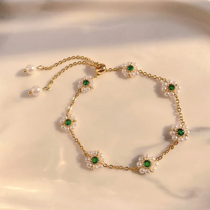 Emerald Pearl Flower Bracelet