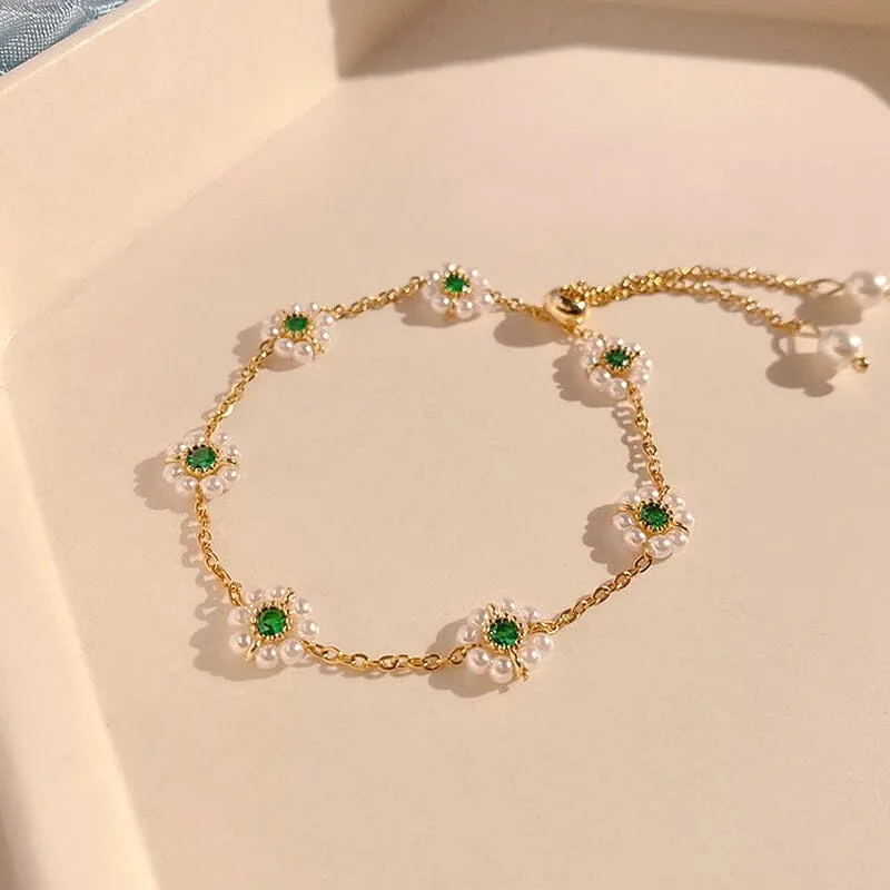 Emerald Pearl Flower Bracelet