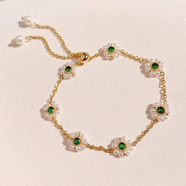 Emerald Pearl Flower Bracelet