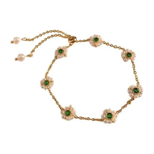 Emerald Pearl Flower Bracelet