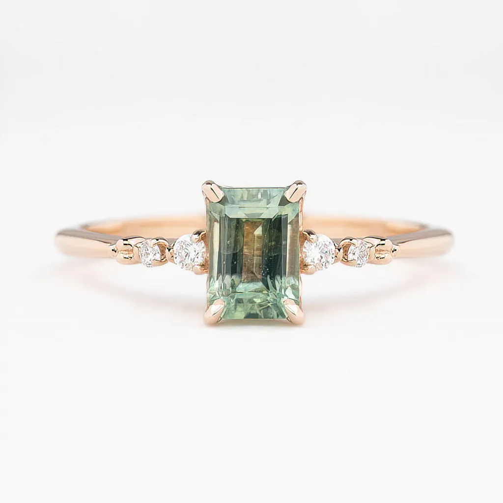 Estel Luxe Ring 1.11ct Light Blue Green Montana Sapphire, 14K Rose Gold (One of a kind)