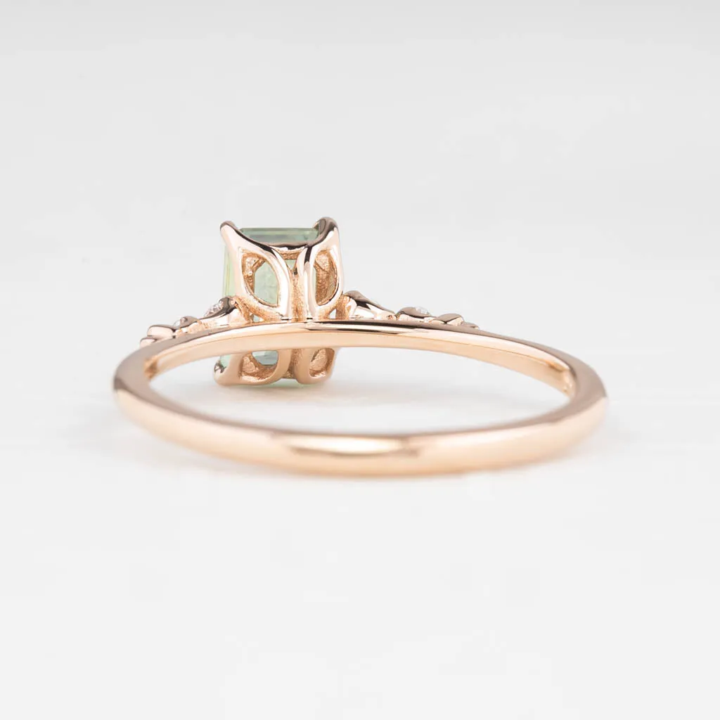 Estel Luxe Ring 1.11ct Light Blue Green Montana Sapphire, 14K Rose Gold (One of a kind)