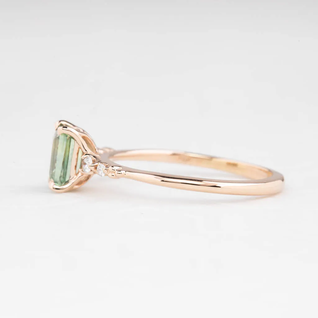 Estel Luxe Ring 1.11ct Light Blue Green Montana Sapphire, 14K Rose Gold (One of a kind)