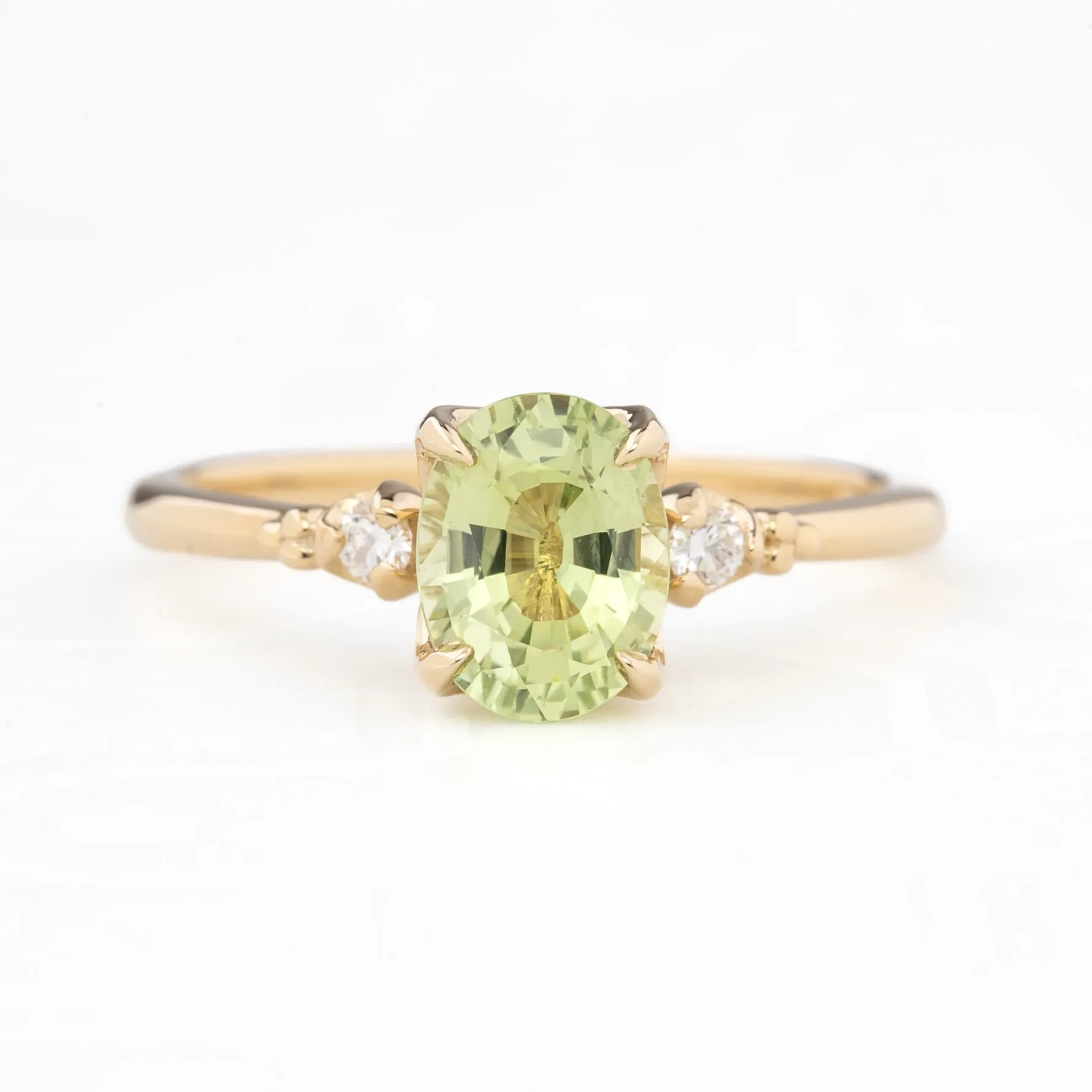 Estel Ring 1.60ct Light Green Madagascar Sapphire, 14k Yellow Gold (One of a kind)