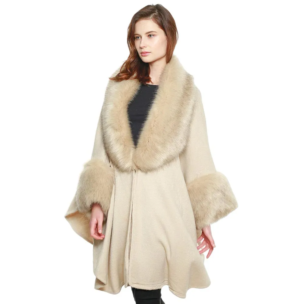 Faux Fur Trim Shawl Poncho