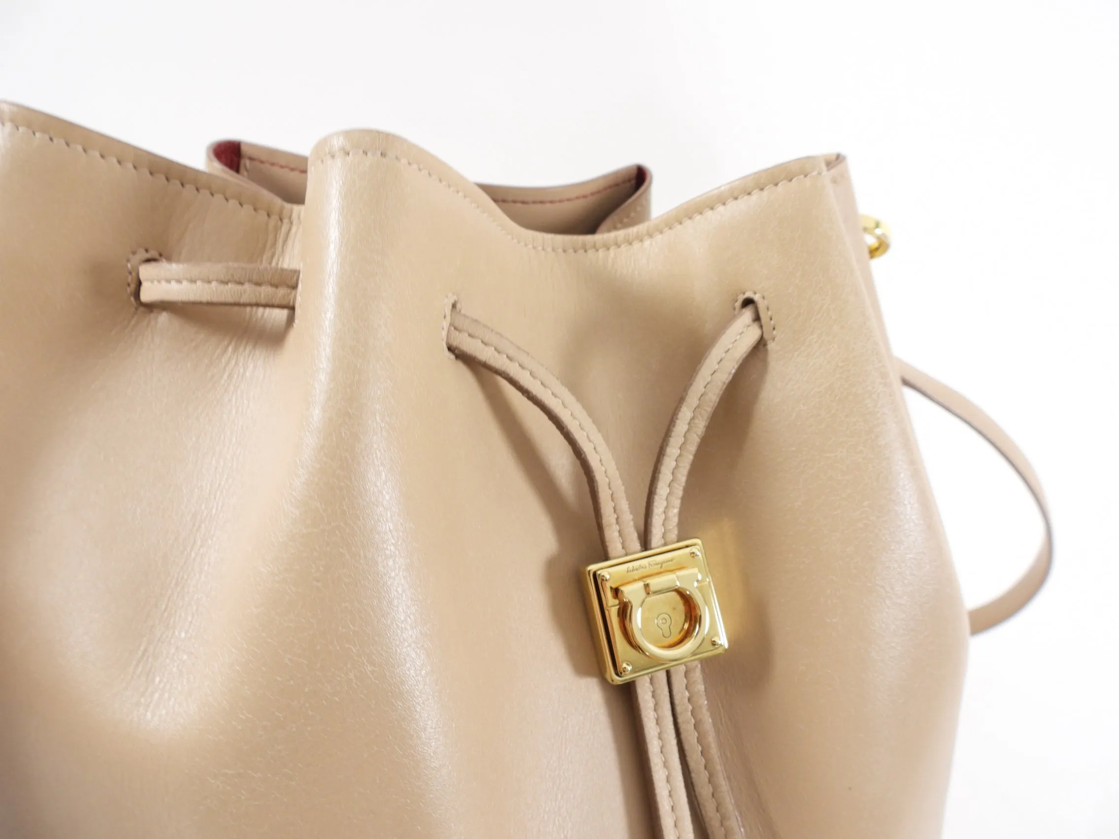 Ferragamo Sansy Light Beige Leather Two-Way Bucket Bag