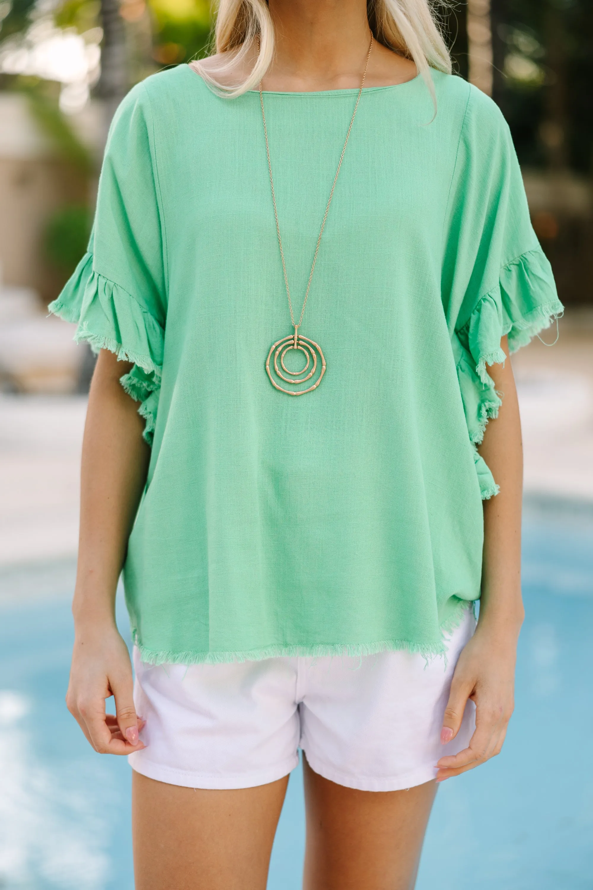 Find You Out Green Linen Top