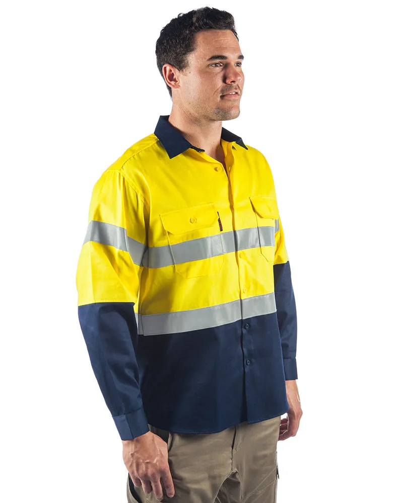 Flame Retardant 2 Tone Cotton Shirt with 3M Tape L/S - Yellow/Navy