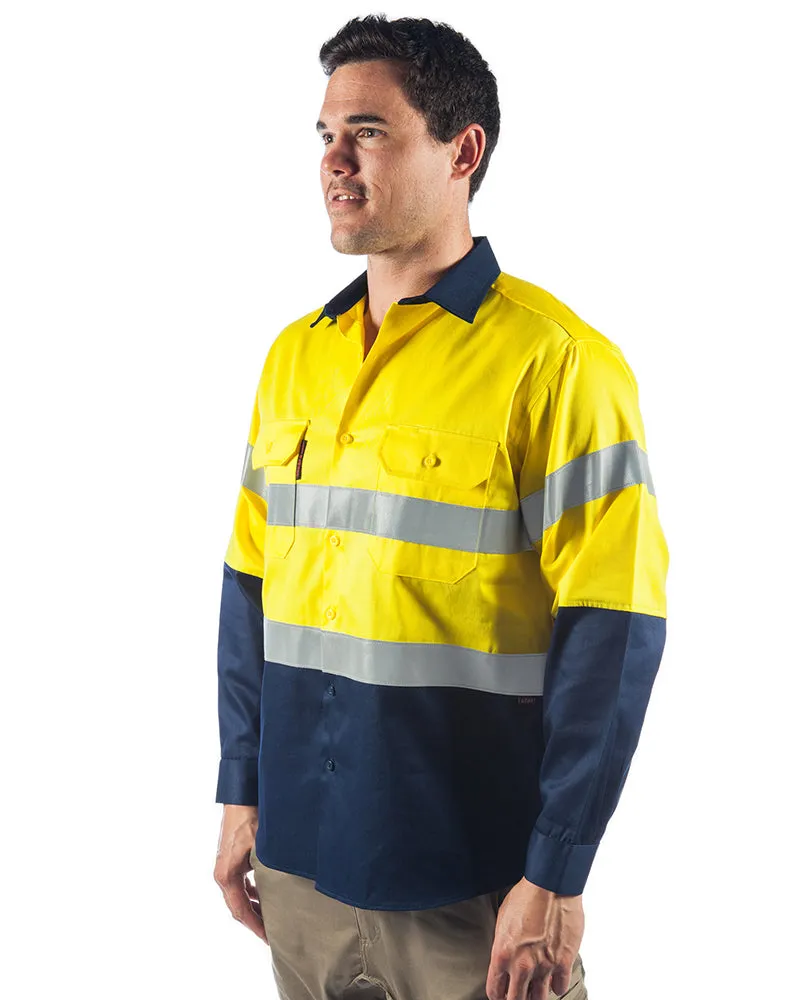 Flame Retardant 2 Tone Cotton Shirt with 3M Tape L/S - Yellow/Navy