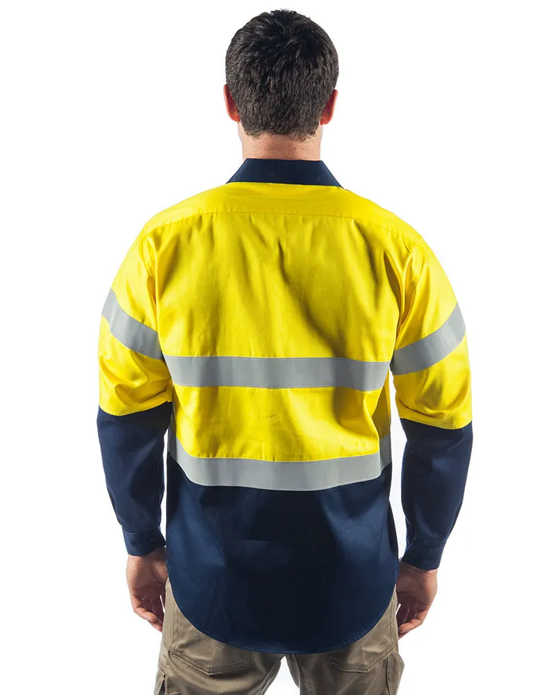 Flame Retardant 2 Tone Cotton Shirt with 3M Tape L/S - Yellow/Navy