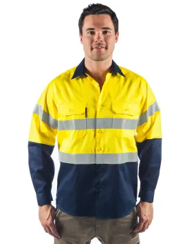 Flame Retardant 2 Tone Cotton Shirt with 3M Tape L/S - Yellow/Navy