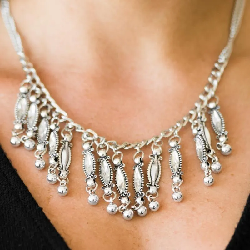 Flirting With Fringe White Gem Necklace