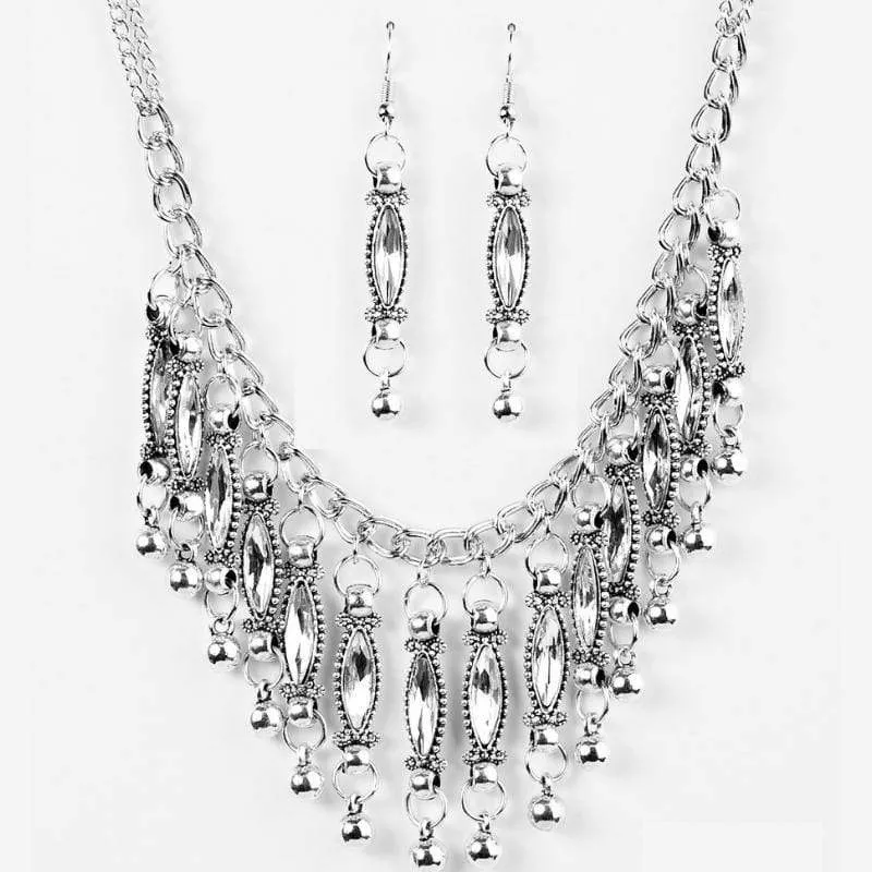 Flirting With Fringe White Gem Necklace