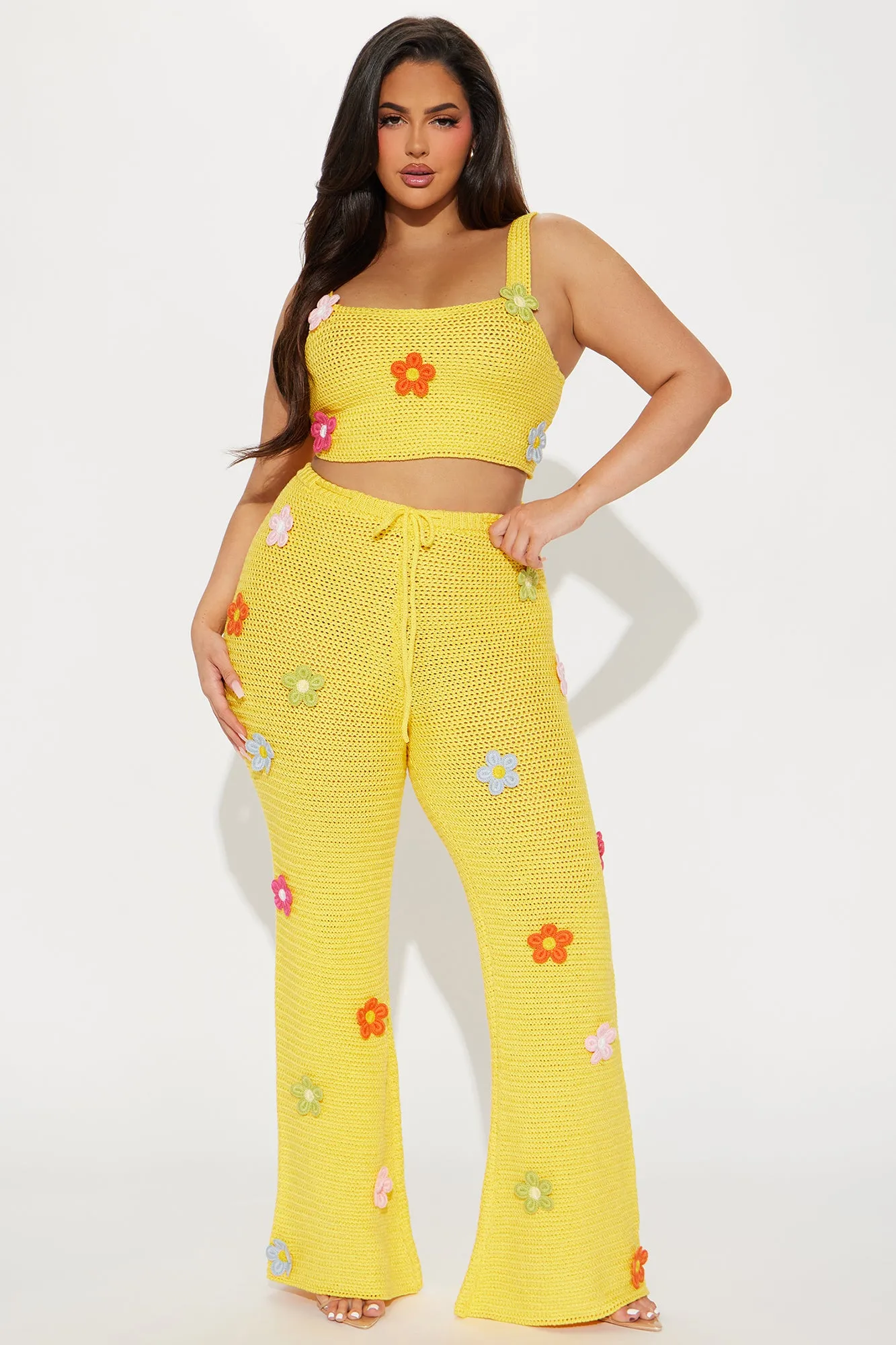 Floral Fields Crochet Pant Set - Yellow