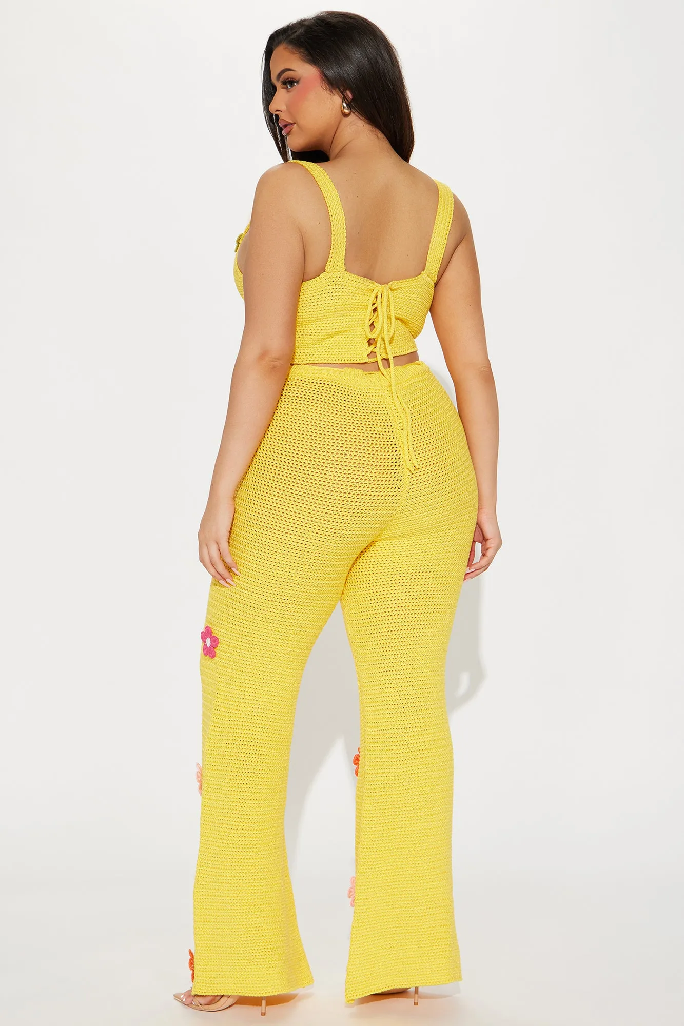 Floral Fields Crochet Pant Set - Yellow