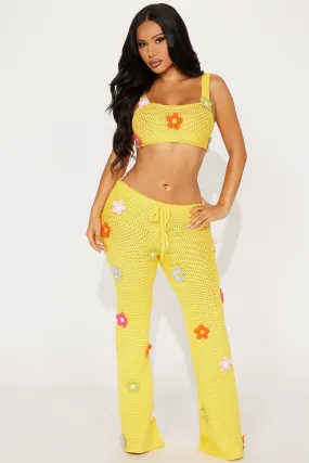 Floral Fields Crochet Pant Set - Yellow