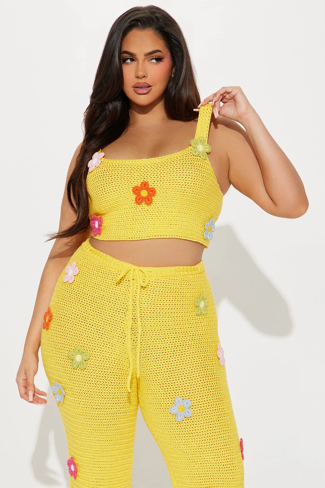 Floral Fields Crochet Pant Set - Yellow