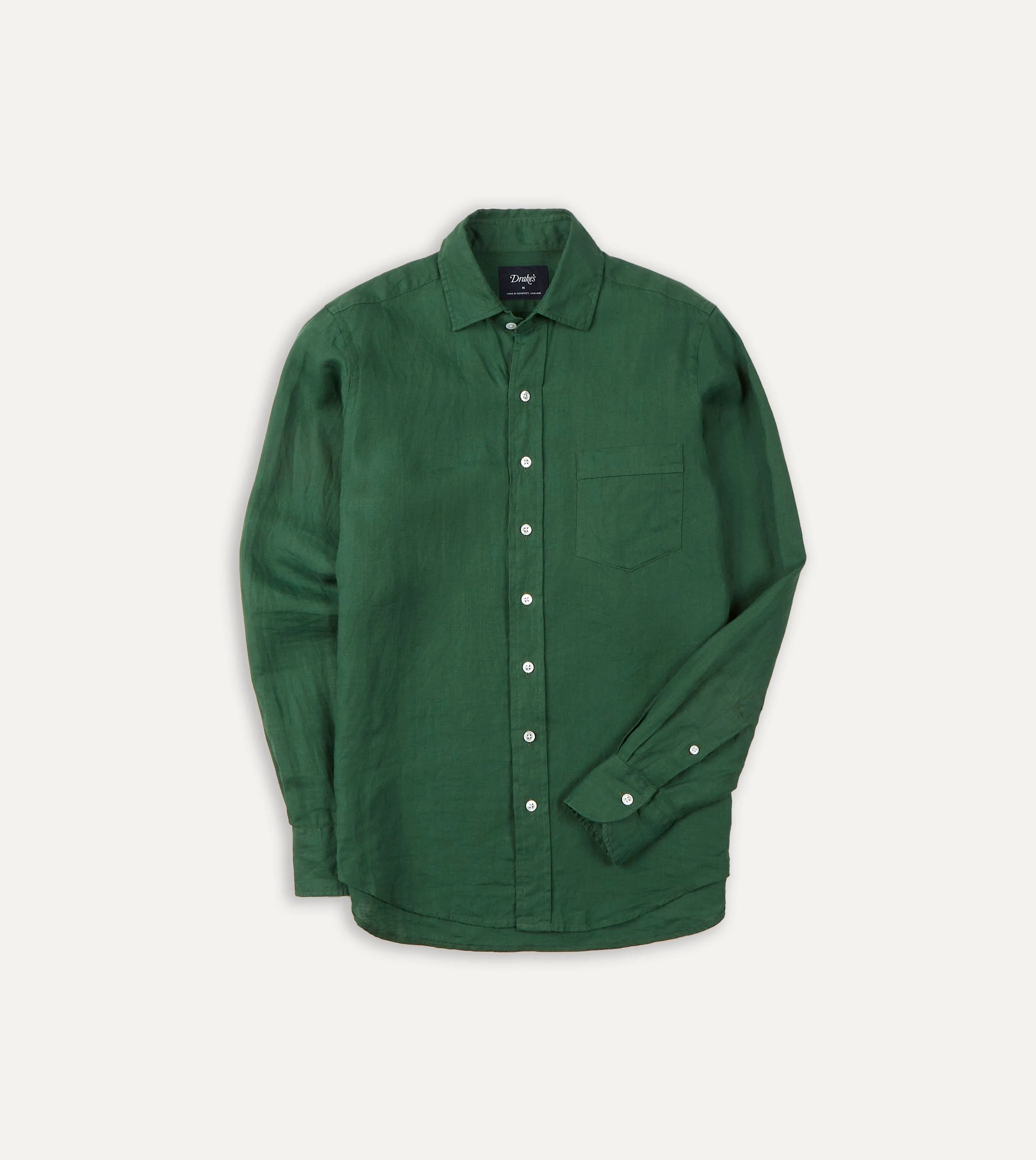 Forest Green Linen Spread Collar Shirt