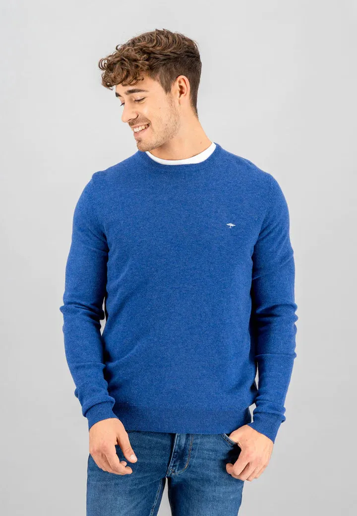 Fynch Hatton Marino Cashmere O-Neck Sweater - Wave Blue