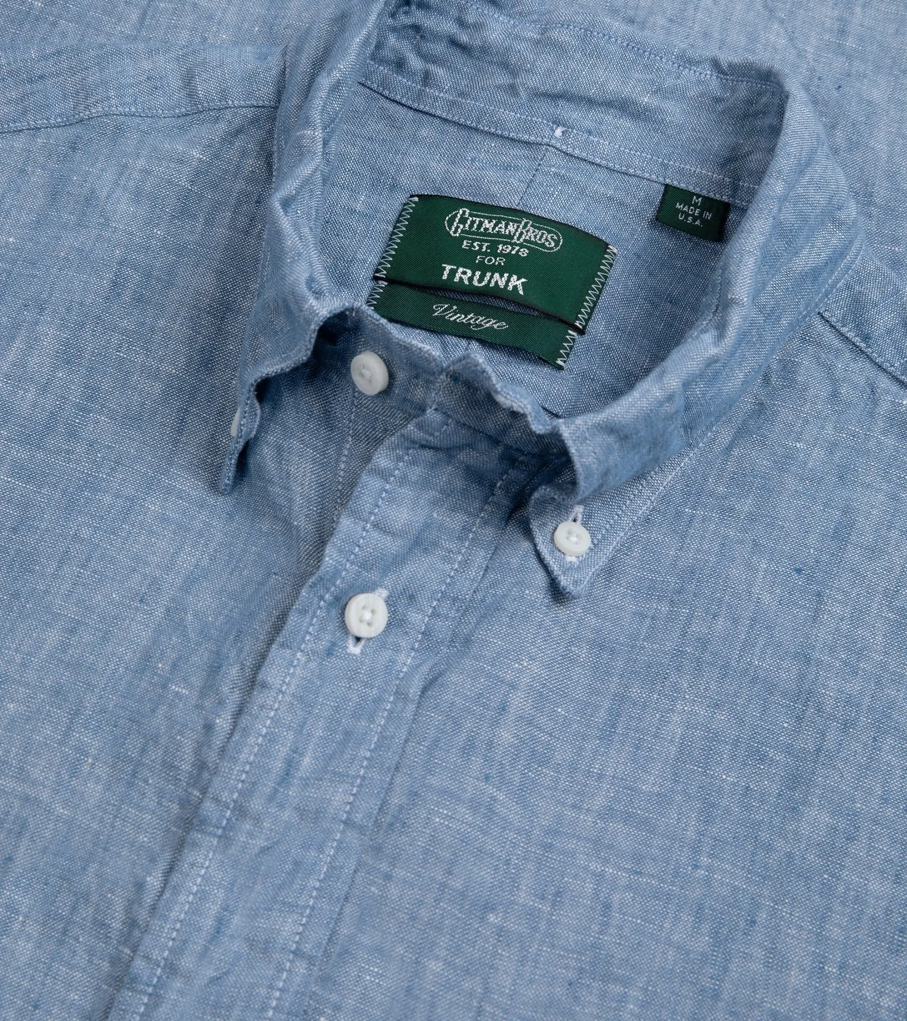 Gitman Vintage Slubby Japanese Linen Button Down Shirt: Mid Blue