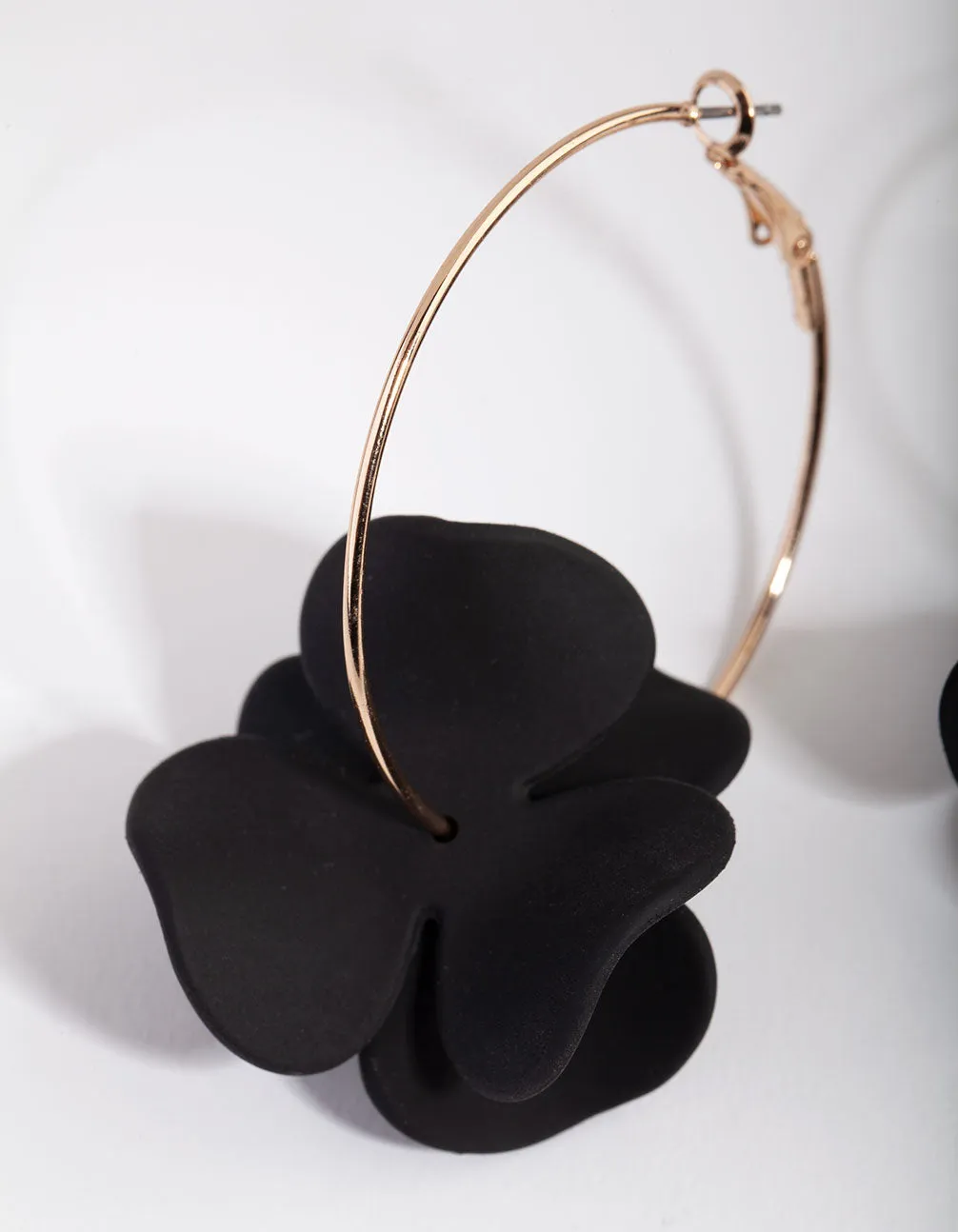 Gold Black Pearlised Flower Hoop Earrings