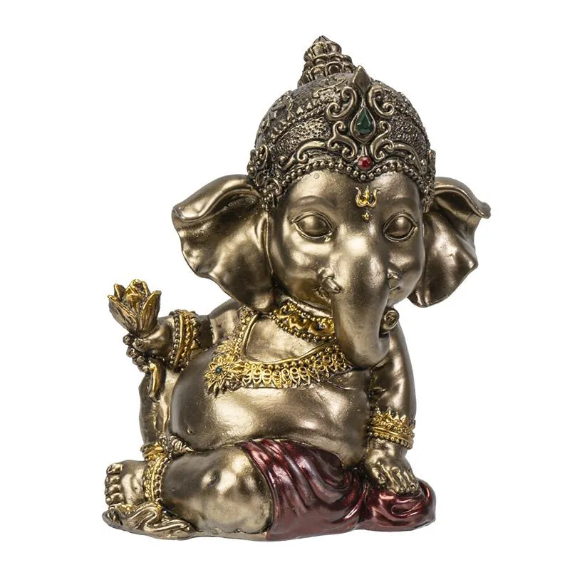 Gold Ganesh with Lotus Flower