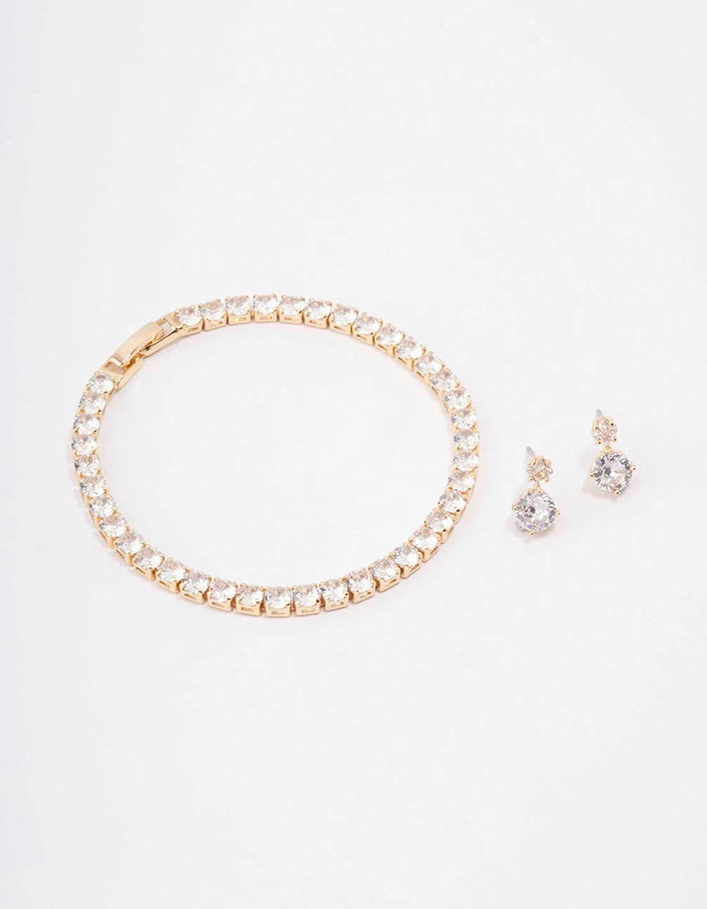 Gold Round Tennis Bracelet & Earring Set