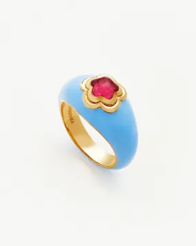 Good Vibes Enamel Flower Gemstone Ring | 18ct Gold Plated/Blue