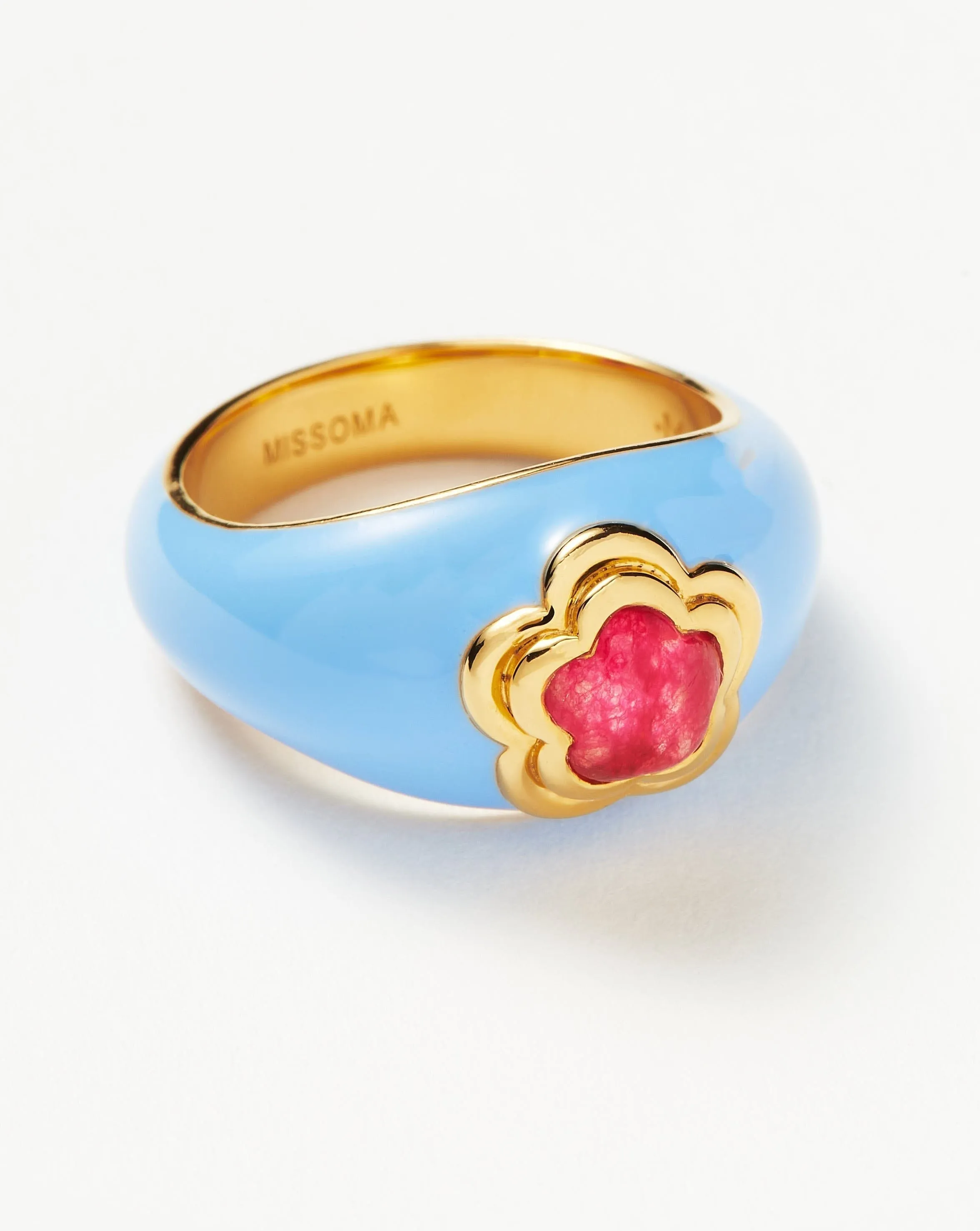 Good Vibes Enamel Flower Gemstone Ring | 18ct Gold Plated/Blue