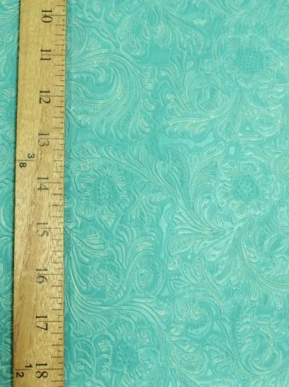 Gray Vintage Western Floral Pu Leather Fabric / Sold By The Yard/DuroLast 