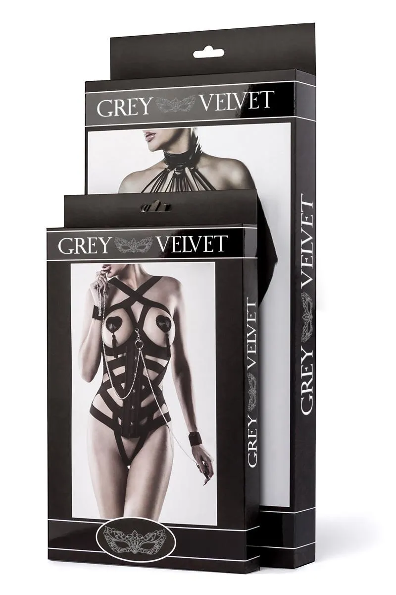 Grey Velvet Five-Part Lingerie Set