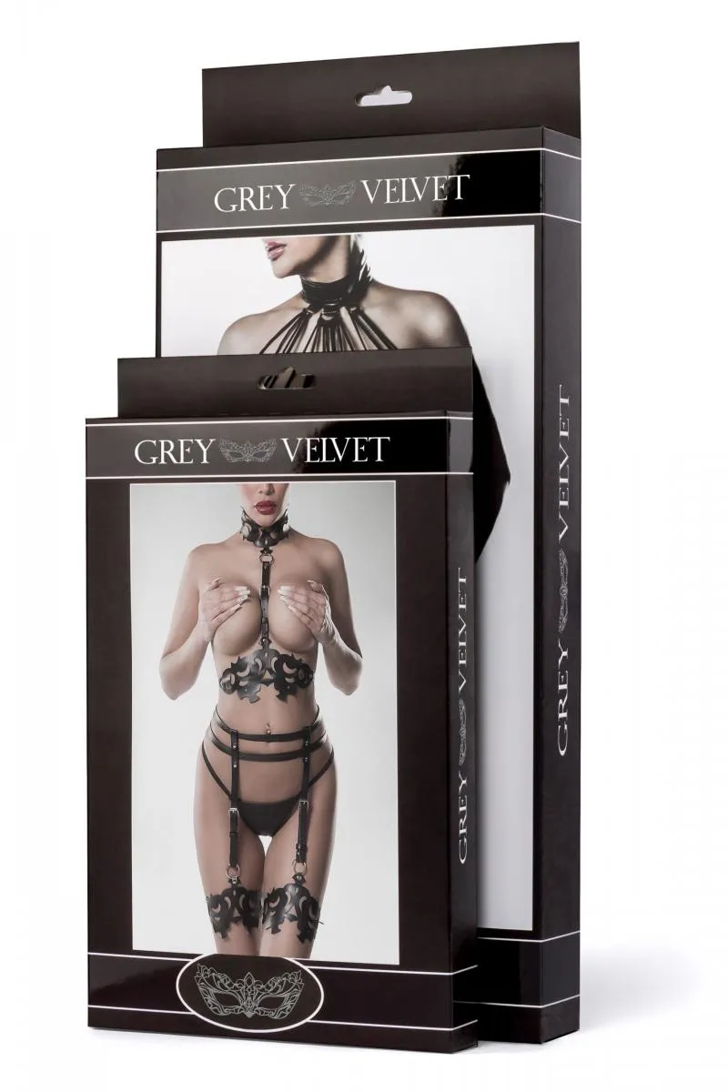 Grey Velvet Harness Erotic Set