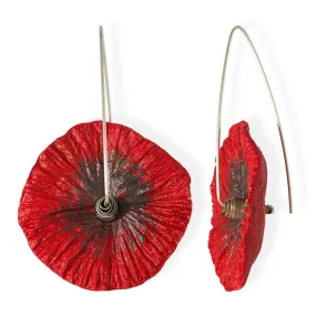 Handmade Flower Earrings Made From Papier-Mâché Red Dark Silver