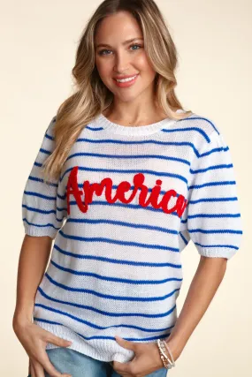 Haptics America Puffy Embroidery Stripe Top