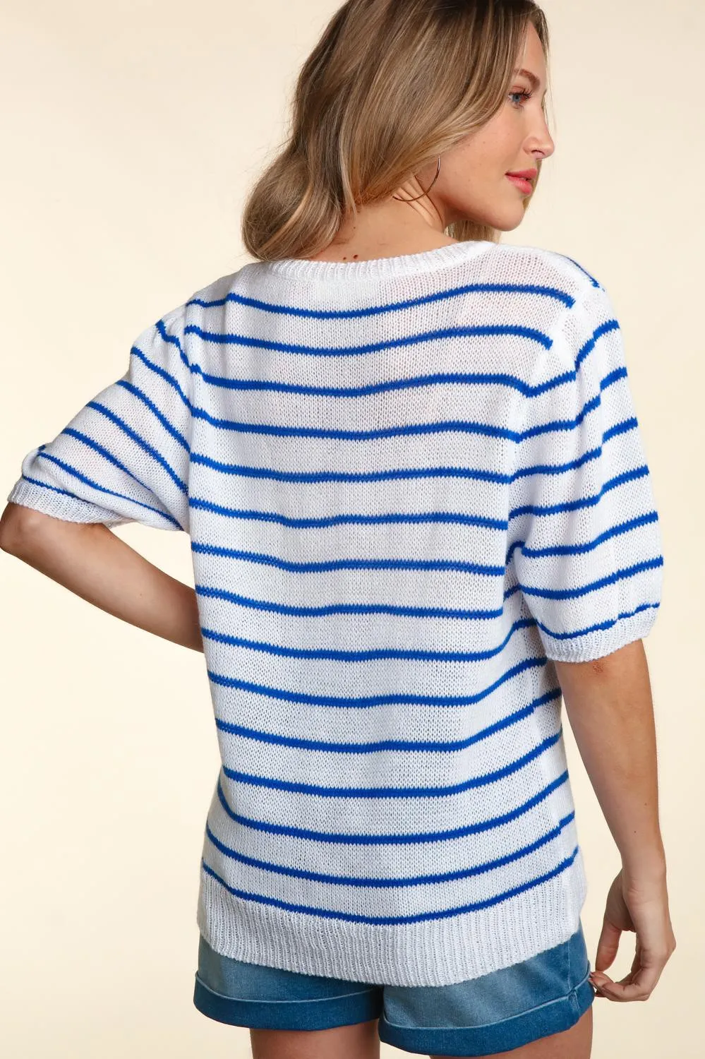 Haptics America Puffy Embroidery Stripe Top