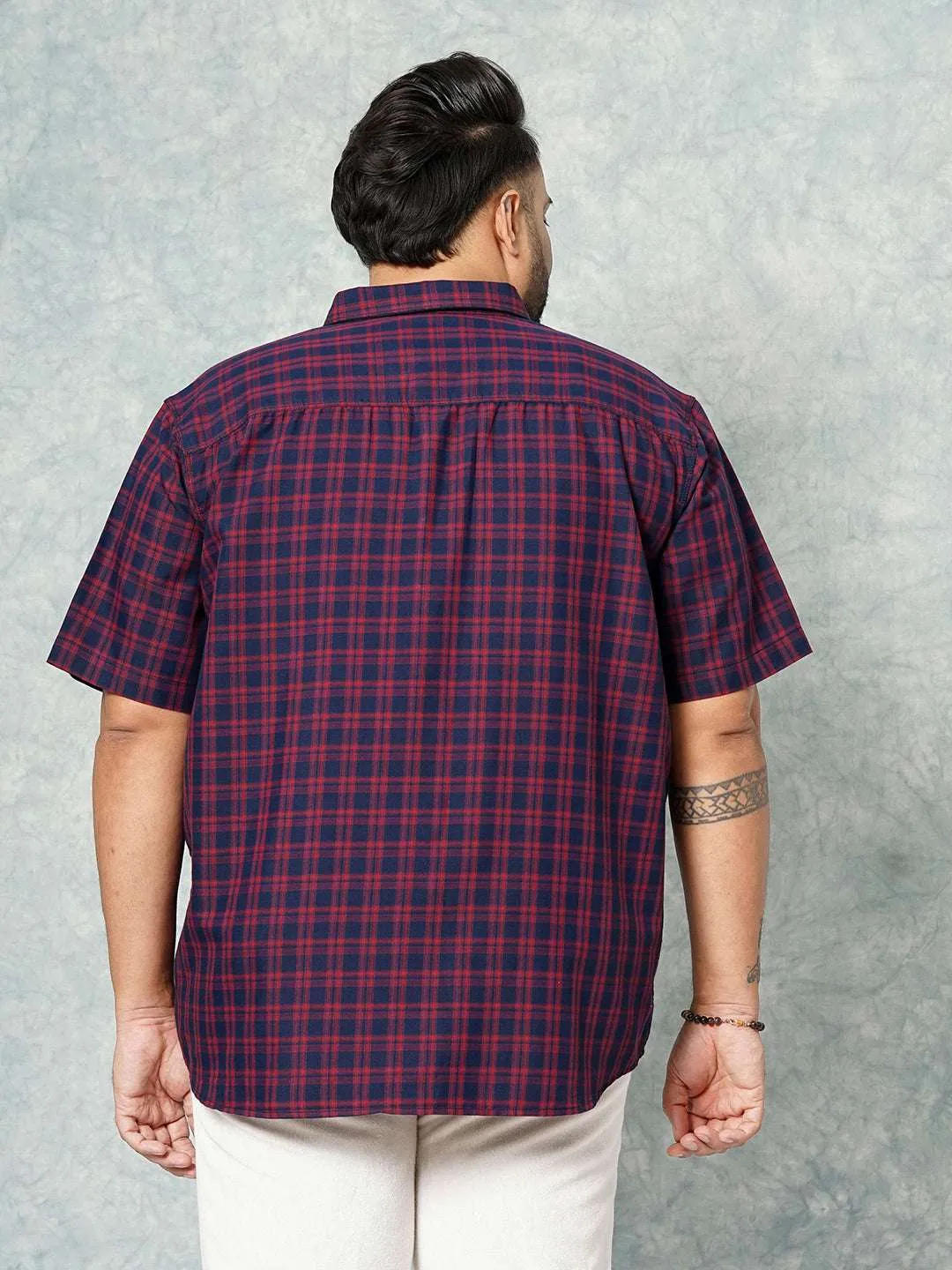 Hardsoda Men Navy Plus Size Checked Casual Shirt