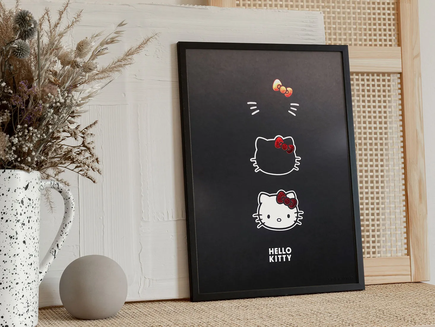 Hello Kitty Portrait Iconic Art Print Three Faces | Black & White