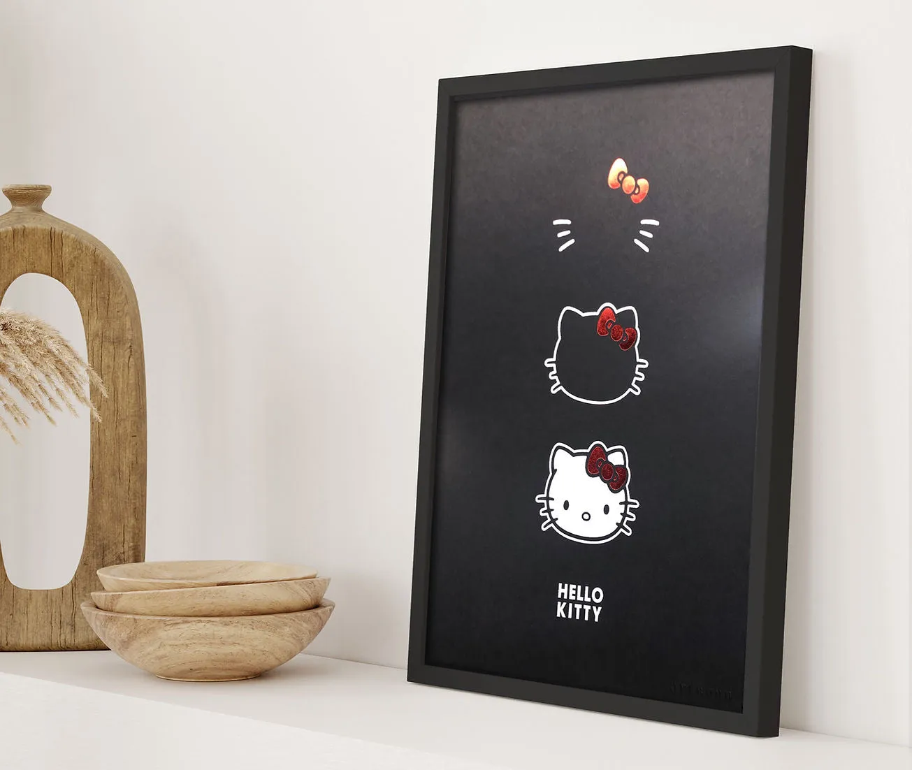 Hello Kitty Portrait Iconic Art Print Three Faces | Black & White