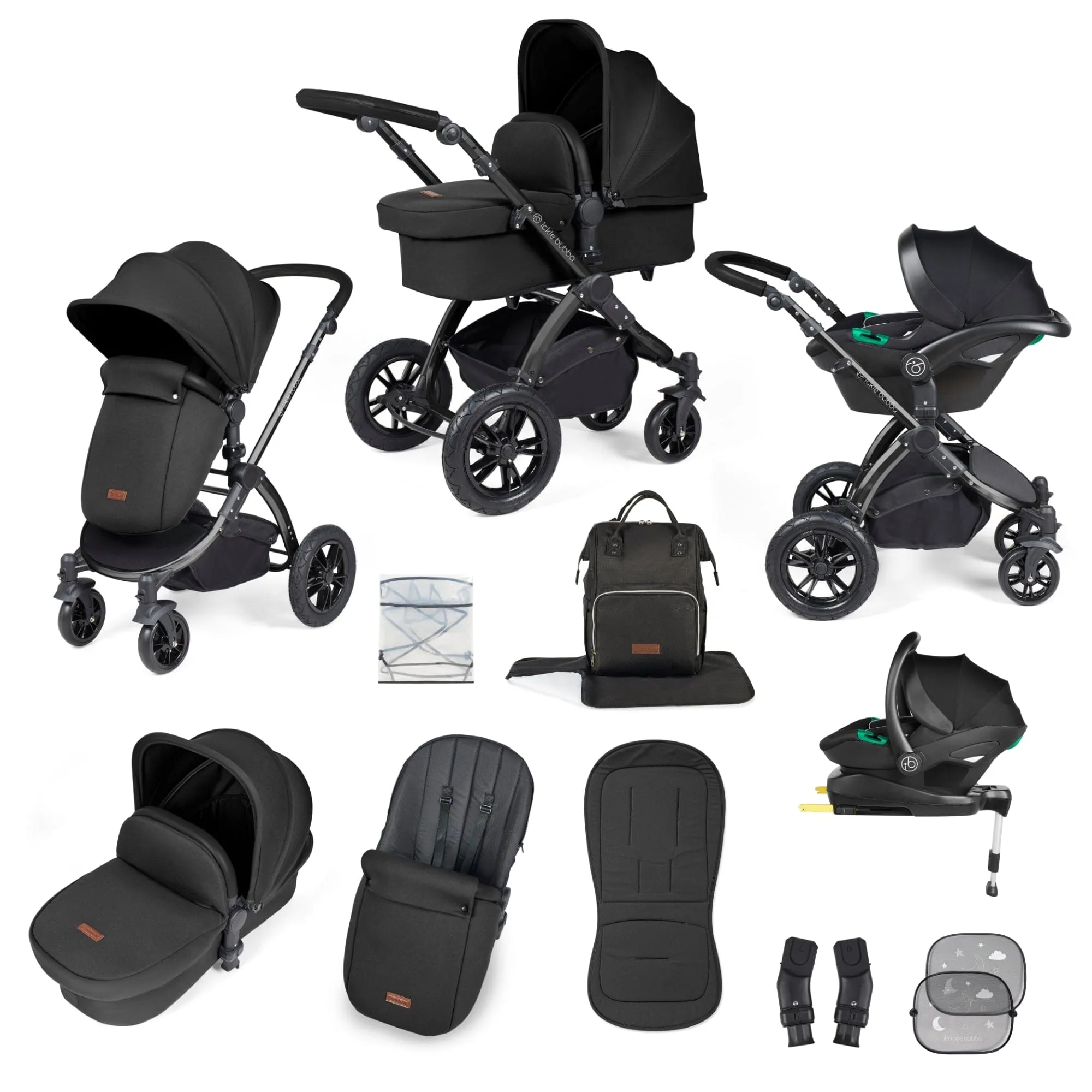 Ickle Bubba Stomp Luxe All-in-One I-Size Travel System With Isofix Base - Black / Midnight / Black