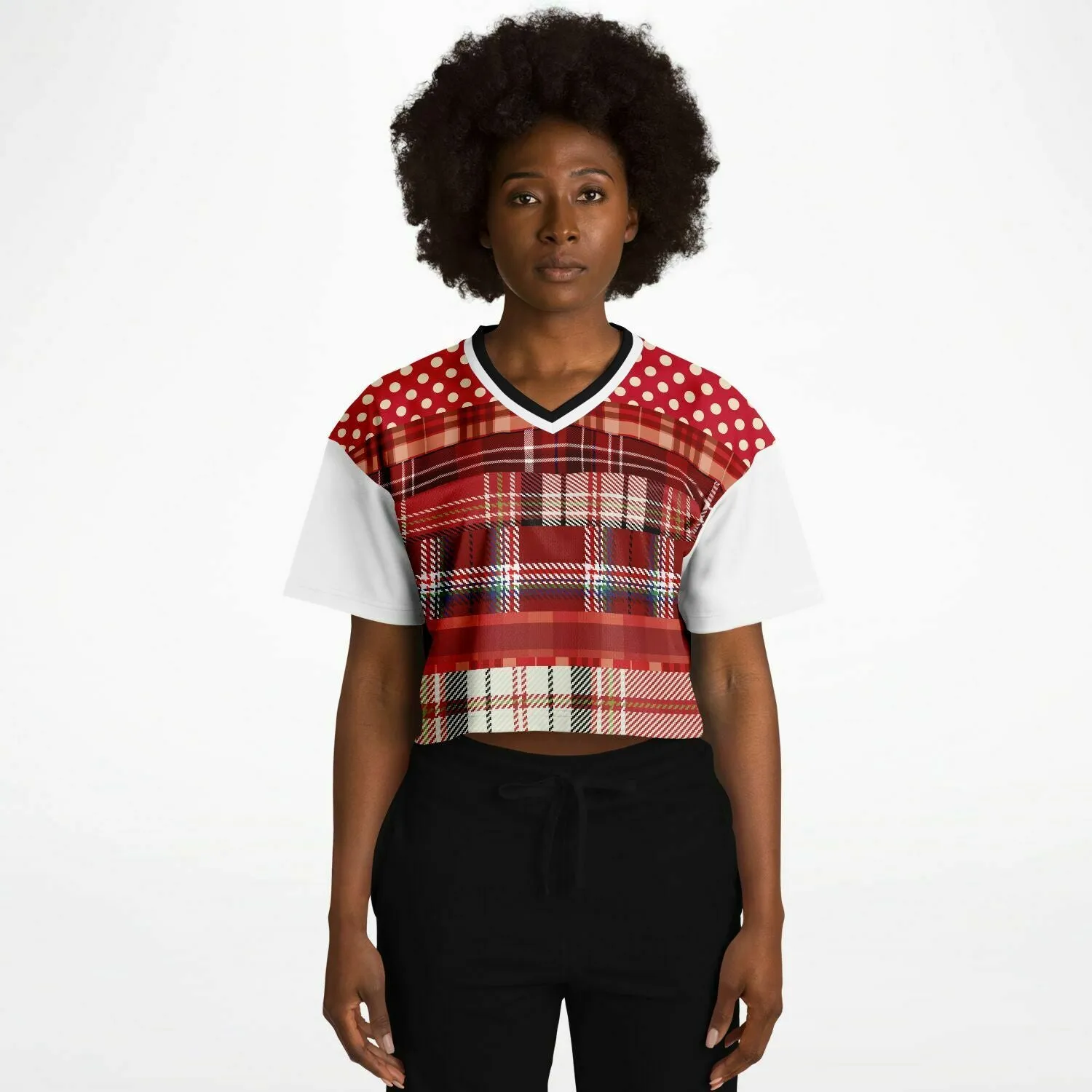 Jersey Salsa Plaid Patchwork Crop Jersey