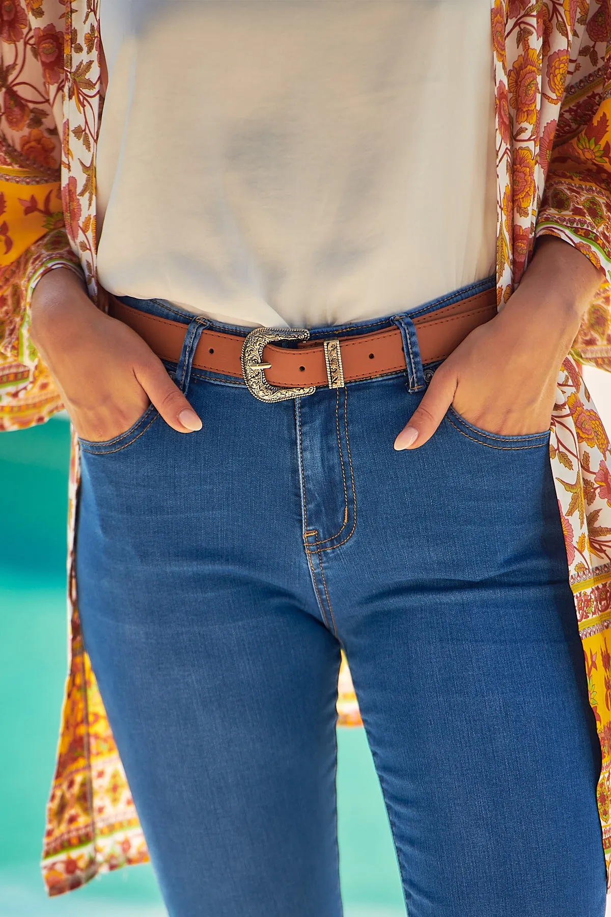 Julia Silver Buckle Tan Belt