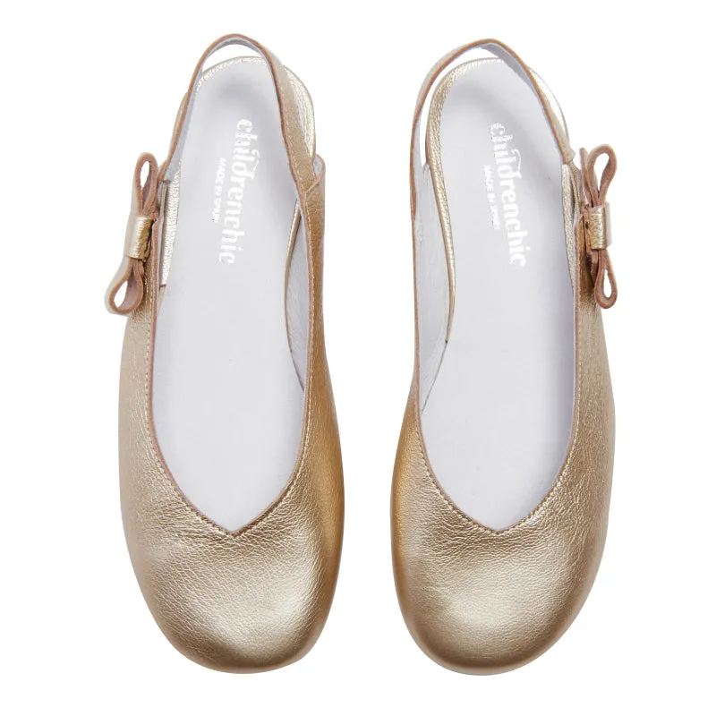 Leather Slingback Flats in Gold