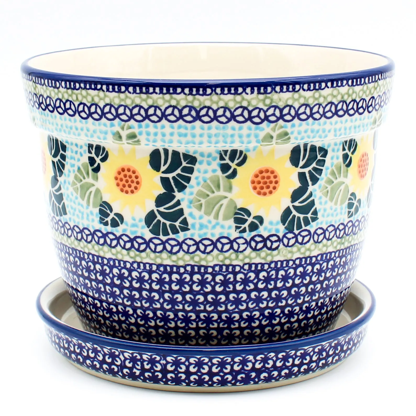 Lg Flower Pot w/Plate in Ukrainian Sunflower