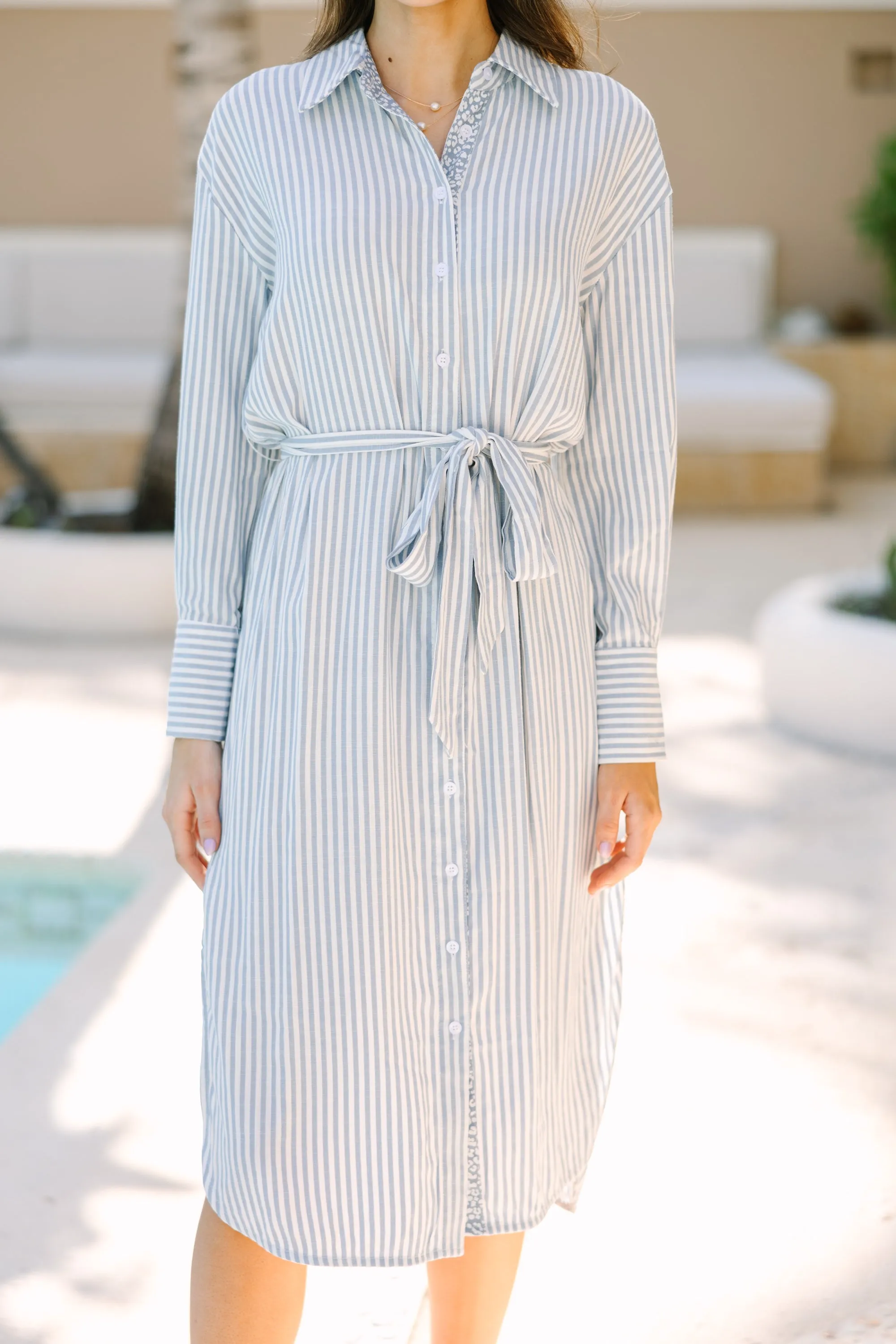 Make You Happy Blue Striped Midi Dress