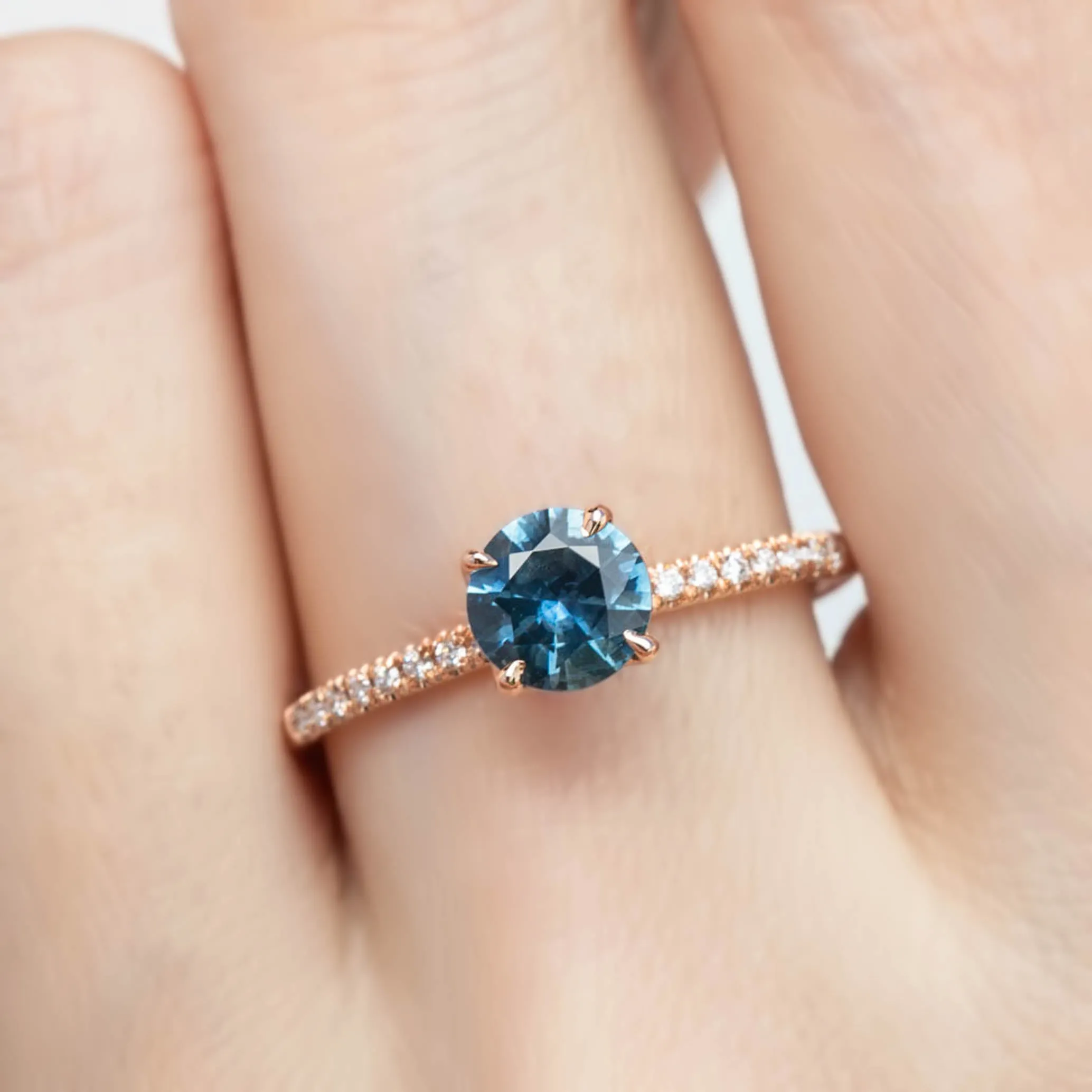 Maria Ring 0.88ct Blue Montana Sapphire, 14K Rose Gold (One of a kind)