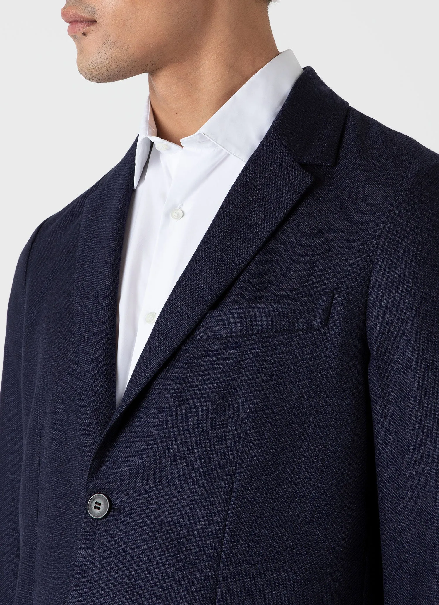 Men's Silk Linen Wool Blazer in Navy