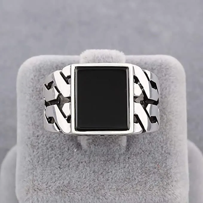 Mens Silver Ring with Black Onyx Stone in 925 Sterling Turkish Handmade Jewelry Men’s Rings